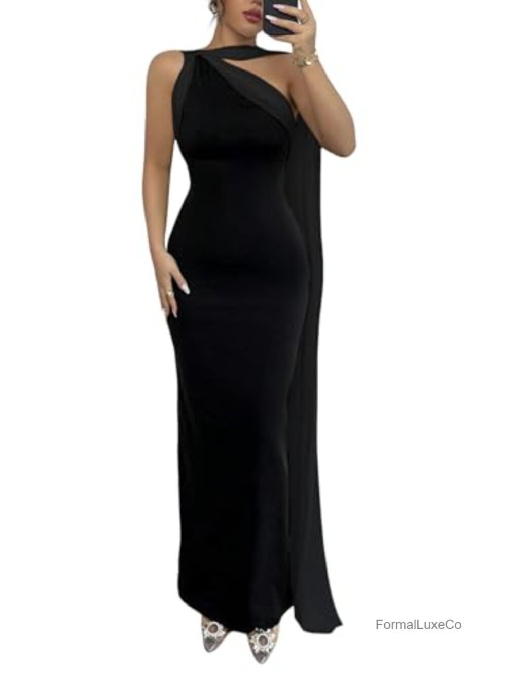 Women's Formal One Shoulder Maxi Dress Stretchy Bodycon Evening Gown